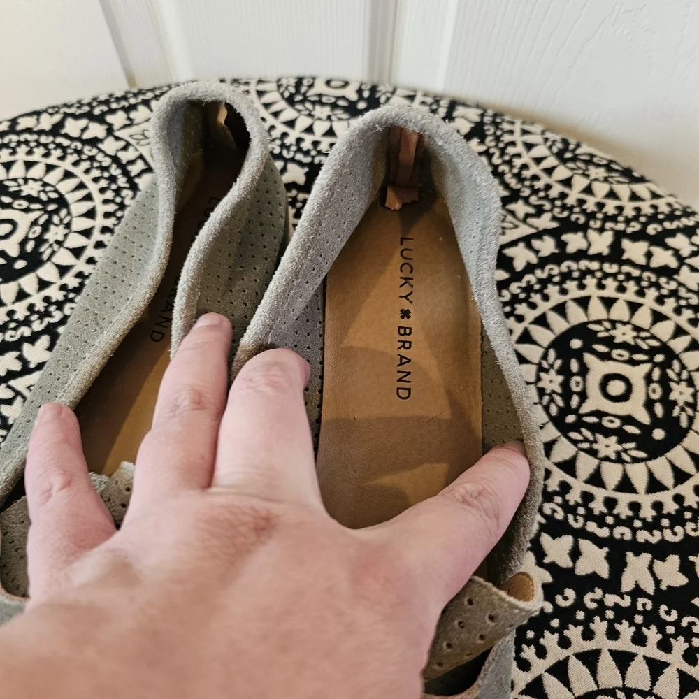 Lucky Brand Cavie Eyelet Slip On Loafer Suede Leather Olive Green